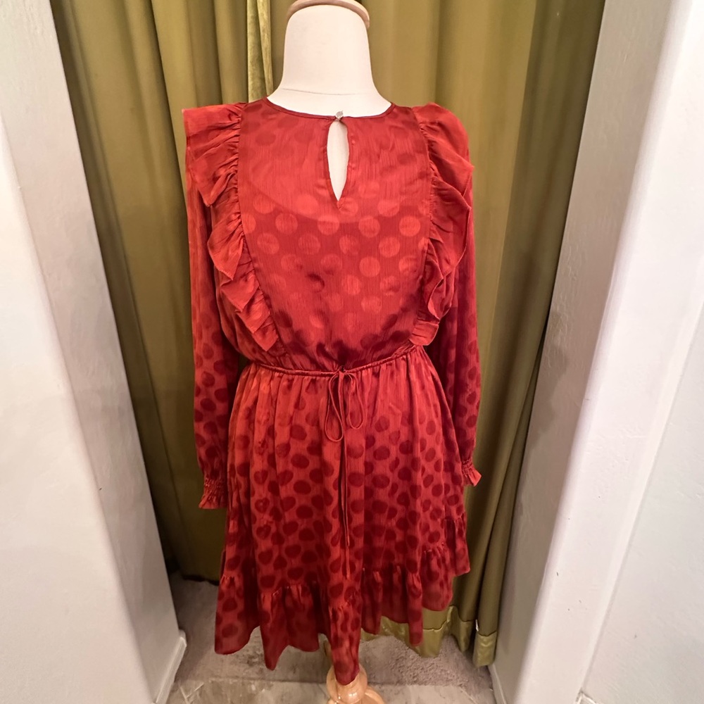 Tommy Hilfiger Burnt Orange Polka Dot Long Sleeve Dress XL